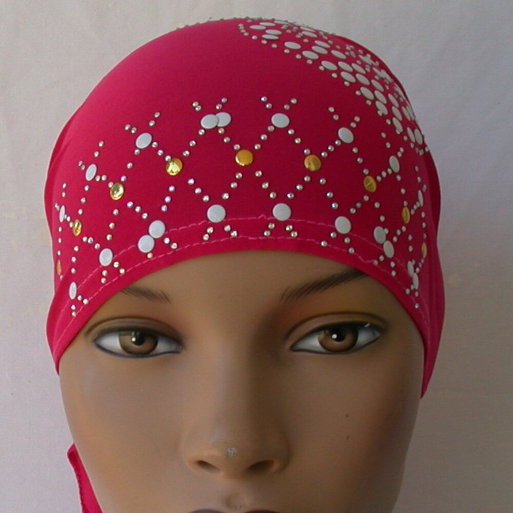 Pink Pre-Tied Stud Fashion Cap Slip On Bonnet Hijab Undercap #1